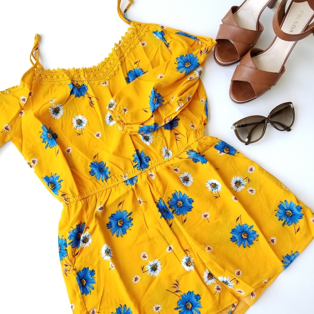 Yellow Floral Romper - Picture 1 of 6